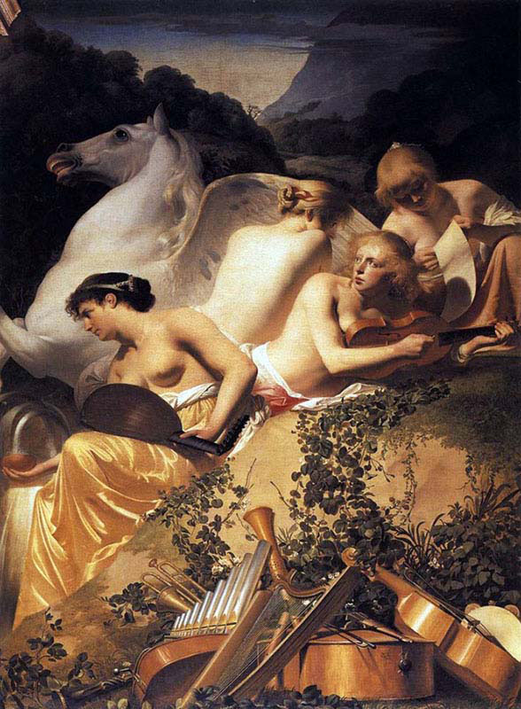 Four Muses and Pegasus on Parnasus